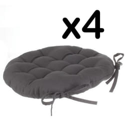 Lot de 4 galettes de chaise ronde en coton coloris gris foncé - Diamètre 38 cm