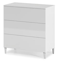 Commode en bois coloris blanc brillant avec 3 tiroirs - Dim : 76 x 80 x 40 cm