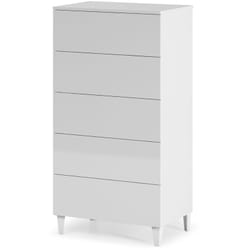Chiffonnier en bois coloris blanc brillant avec 5 tiroirs - Dim : 117 x 61 x 40 cm