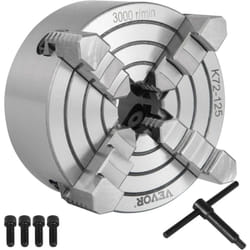 VEVOR Mandrin de Tour a Machoire K72-125, Mandrin de Tour Accessoires pour perceuses, Avec 1 x cle en T, Mandrin de Tour a 4 machoires pour le
