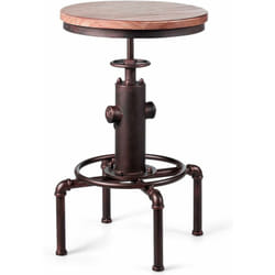Costway - Tabouret de Bar Style Industriel Vintage,Tabourets Hauts, Hauteur Réglable 60-75cm avec Repose-Pied et Siège Rond à 360° 1 pièces