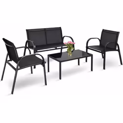 Attributs : 【Ensemble de meuble de jardin】 : Composé d'une banquette, de 2 chaises et d'une table basse, cet ensemble convien ...