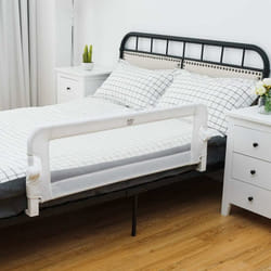 Costway - Barrière de Lit Pliable pour Bébé/Enfant Barre de Lit Rabattable avec Mousse Souple, Trous Pré-Percés Barrière de Protection Bébé Chambre à