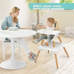 Costway - 4 en 1 Chaise Haute Bébé Convertible Plateau Réglable en 4 Etapes-Peut être Démonté en une Table et une Chaise avec Coussin
