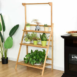 COSTWAY Etagère de Jardin pour Plantes/Fleurs Pliables avec 3 Niveaux de Rangement, Présentation de Pots pour Balcon, Bureau,Patio, Pelouse