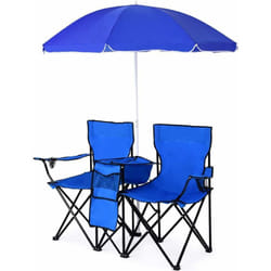 Chaise de Camping Pliante 2 Places en pvc avec Poche Isotherme,Porte-gobelet, Parasol, Accoudoirs Rembourré Portable 113 kg pour Randonnée, Plage,