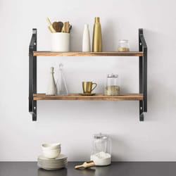Costway - Etagere Murale Flottante en Bois et Métal Charge Maximal 16 kg à 2 Niveaux Porte-Épices pour Cuisine Etagère Rnagment de Style Industrielle