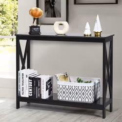 COSTWAY Table Console d'Appoint Industrielle à 2 Niveaux, Meuble pour Entrée, Couloir, Salon, 100 x 30 x 80 cm (Noir)