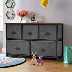 Meuble de Rangement à 5 Tiroirs Amovibles, Cadre Métallique, Boîtes de Rangement en Tissu pour Chambre 100 x 30 x 53,5 cm - Costway