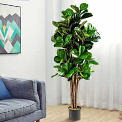 Costway - Plante Artificielle avec Pot, Figuier à Feuilles de Violon Artificiel de 1,5m