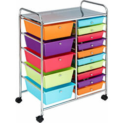 COSTWAY Tour de Rangement Chariot de Rangement 15 Tiroirs Empilables Amovibles, Desserte à roulettes avec 2 Freins, 62,5 x 37 x 87 CM