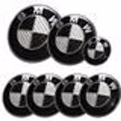 Kit de Badges - BMW - Emblèmes Carbone Noir - Capot 82mm - Coffre 74mm - Volant 45mm