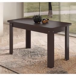 Table à manger, table de salon rectangulaire en panneau de particule coloris wengué. Dimensions : longueur 140 x profondeur 8 ...