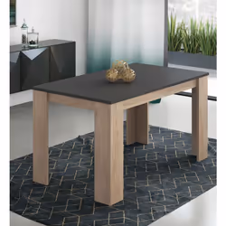Table à manger, table de salon rectangulaire coloris chêne, graphite; fabriquée en panneau de particule mélaminé. Dimensions ...