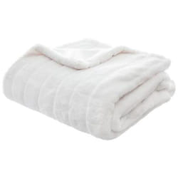 Pegane - Plaid en polyester coloris blanc - Dim : l 160 x l 120 cm