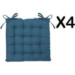 Lot de 4 galettes de chaise en coton et polyester coloris bleu canard - Dim : L 38 x l 38 cm