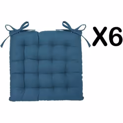 Lot de 6 galettes de chaise en coton et polyester coloris bleu canard - Dim : L 38 x l 38 cm