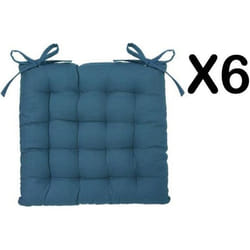 Lot de 6 galettes de chaise en coton et polyester coloris bleu canard - Dim : L 38 x l 38 cm