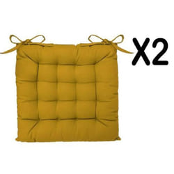 Lot de 2 galettes de chaise en coton et polyester coloris ocre - Dim : L 38 x l 38 cm