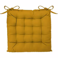 Jolie galette de chaise carrée en coton et polyester coloris ocre. A poser sur votre chaise pour une assise plus confortable. ...