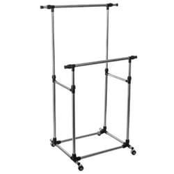 Pegane - Portant double en acier inoxydable de couleur noire - Dim : l 88/150 x p 66 x h 96 /163cm