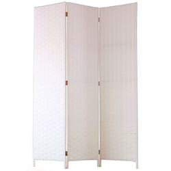 Pegane - Paravent de 3 pans tressé en fibres naturelles coloris blanc - Dim : H180 x L135 cm
