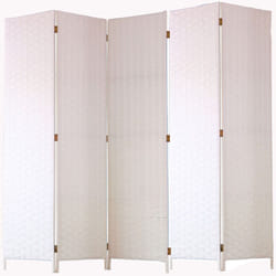 Pegane - Paravent de 5 pans tressé en Fibres Naturelles Coloris Blanc - Dim : H180 x L225 cm