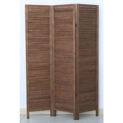 Pegane - Paravent persienne de 3 pans en bois, coloris brun - Dim : H170 x L120cm