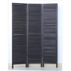 Pegane - Paravent persienne de 3 pans en bois, coloris noir - Dim : H170 x L120cm