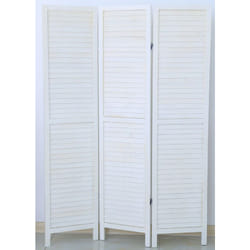 Pegane - Paravent persienne de 3 pans en bois, coloris blanc lasuré - Dim : H170 x L120cm