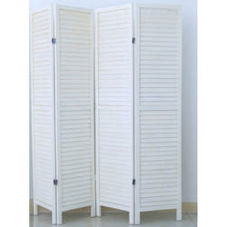 Pegane - Paravent persienne de 4 pans en bois, coloris blanc lasuré - Dim : H170 x L160cm