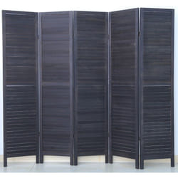 Pegane - Paravent persienne de 5 pans en bois, coloris noir - Dim : H170 x L200cm