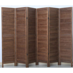 Pegane - Paravent persienne de 6 pans en bois, coloris brun - Dim : H170 x L240cm