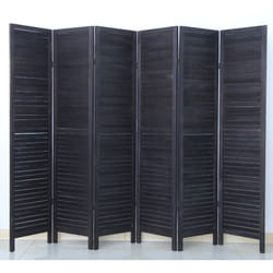 Pegane - Paravent persienne de 6 pans en bois, coloris noir - Dim : H170 x L240cm