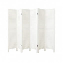 Paravent persienne de 6 pans en bois, coloris blanc lasuré - Dim : H170 x L240cm