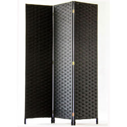 Pegane - Paravent de 3 pans tressé en fibres naturelles coloris noir - Dim : H180 x 135 cm