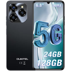 OUKITEL Smartphone 5G pas cher 24GB+128GB/TF 2TB 5150mAh 6.8 HD 90 Hz 50MP Caméra Telephone Portable Android 14/Face ID - Noir