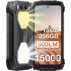 Blackview BV7300 Smartphone Robuste 18Go + 256Go 15000mAh 6.67 50MP Deux lampes camping de - lumineuses 800LM NFC GPS - Noir