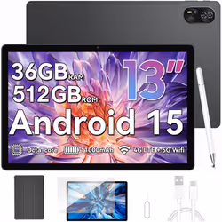 Blackview Mega 8 Tablette Tactile 13.0 90Hz Écran 36 Go + 512 Go 11000mAh 50MP Android 15 Dual SIM 4G Tablette PC GPS - Noir