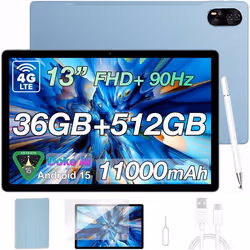 Blackview Mega 8 Tablette Tactile 13.0 90Hz Écran 36 Go + 512 Go 11000mAh 50MP Android 15 Dual SIM 4G Tablette PC GPS - Bleu