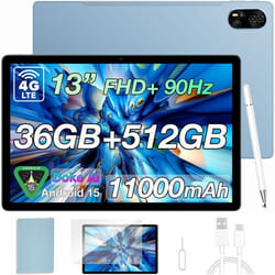 Blackview Mega 8 Tablette Tactile 13.0 90Hz Écran 36 Go + 512 Go 11000mAh 50MP Android 15 Dual SIM 4G Tablette PC GPS - Bleu