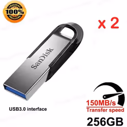 2PCS Clé USB - SANDISK Ultra Flair 256 Go - USB 3.0 vitesses allant jusquà 150 Mo/s Protection par mot de passe 100% dorigina ...