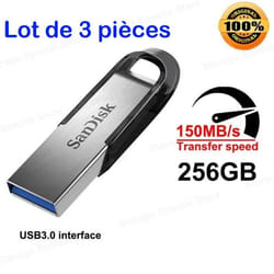 3PCS Clé USB - SANDISK Ultra Flair 256 Go - USB 3.0 vitesses allant jusquà 150 Mo/s Protection par mot de passe 100% doriginal