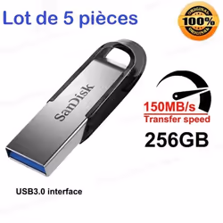 5PCS Clé USB - SANDISK Ultra Flair 256 Go - USB 3.0 vitesses allant jusquà 150 Mo/s Protection par mot de passe 100% dorigina ...