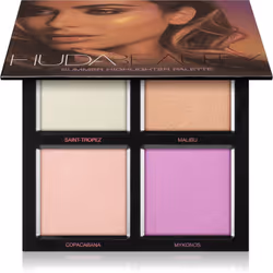 Poudrez votre visage d'un éclat doux avec des teintes colorées. La palette d’enlumineurs Huda Beauty 3D Summer Highlighter ap ...