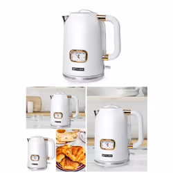 Bouilloire Électrique - Vintage - 1.7L - 2200W - Acier Inoxydable - Sans Fil Blanc et Doré