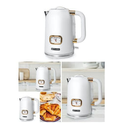 Bouilloire Électrique - Vintage - 1.7L - 2200W - Acier Inoxydable - Sans Fil Blanc et Doré