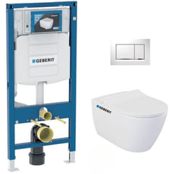 Pack WC Bati-support Geberit UP320 + WC sans bride Livea Bello + Abattant softclose + Plaque blanche (Geb Livea Bello-K)