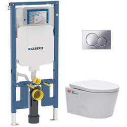 Pack wc Bati-support Geberit extra-plat + wc sans bride Swiss Aqua Technologies + Abattant softclose + Plaque (SLIM-SATrimless