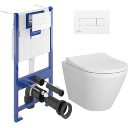 Villeroy&boch - Pack wc Bâti-support Viconnect + wc sans bride Vitra + Abattant frein de chute + Plaque Blanche